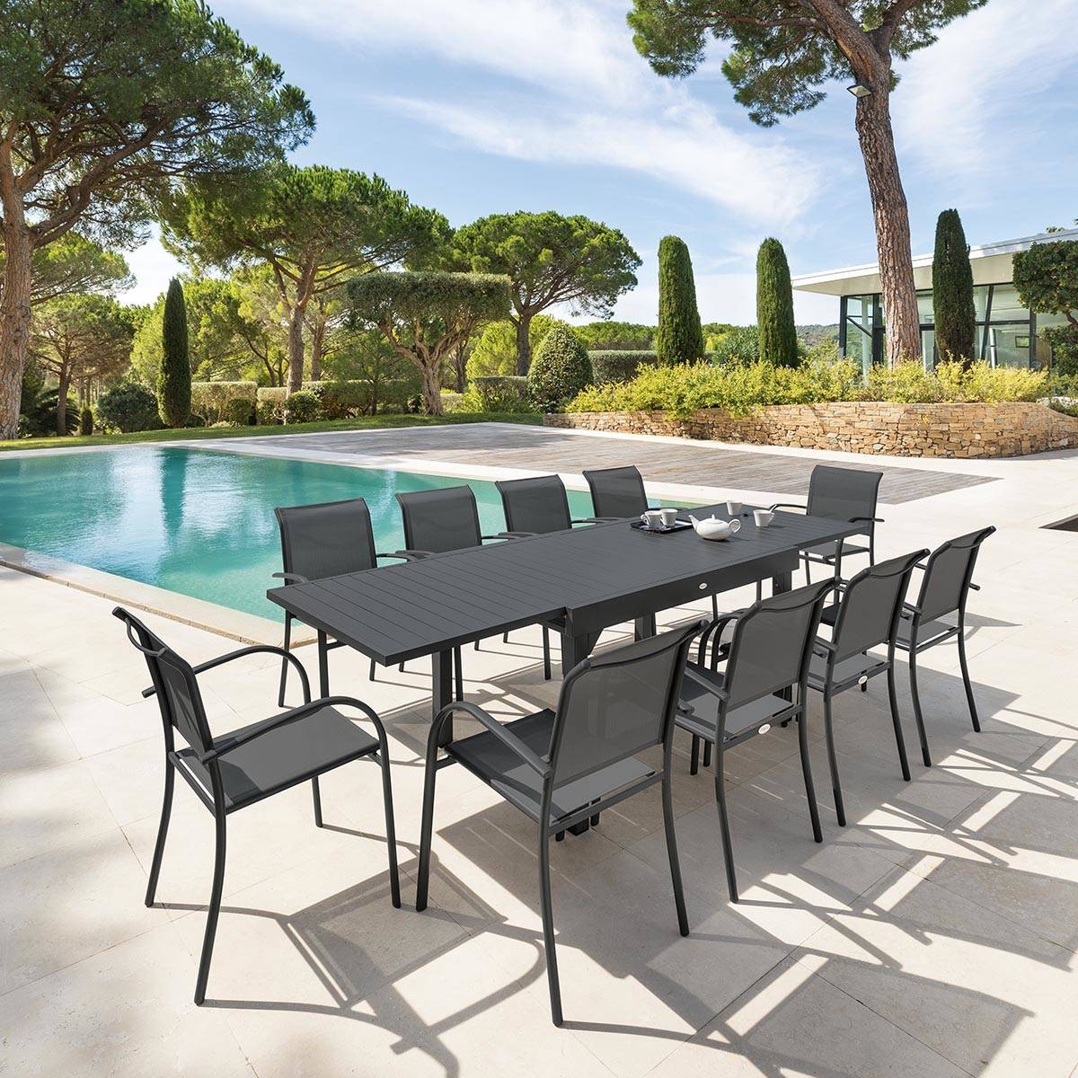 Hesperide - Table de jardin extensible "Piazza" graphite 10 places en aluminium traité époxy Hespéride - Image 1