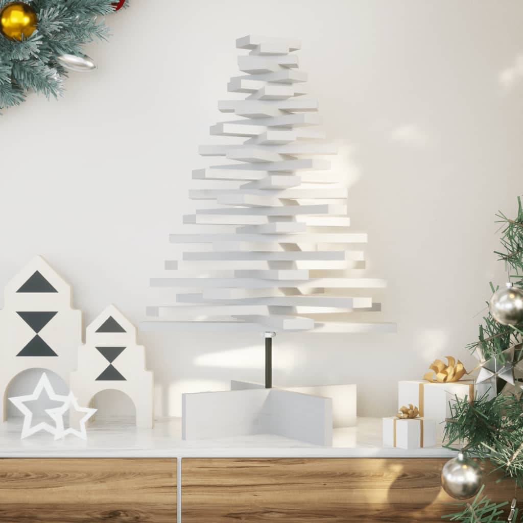 Sapin de Noël en bois massif de pin rotatif pour décoration 80 cm Blanc – ComfortXL Outdoor Living - Image 1