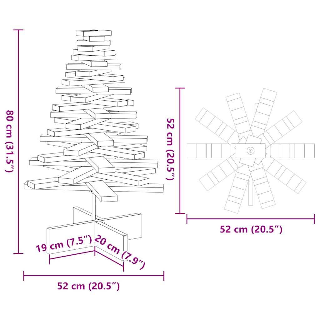 Sapin de Noël en bois massif de pin rotatif pour décoration 80 cm Blanc – ComfortXL Outdoor Living - Image 8