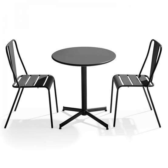 Oviala - Ensemble table ronde et 2 chaises de jardin bistrot en métal gris Palavas - Oviala - Imagen 1