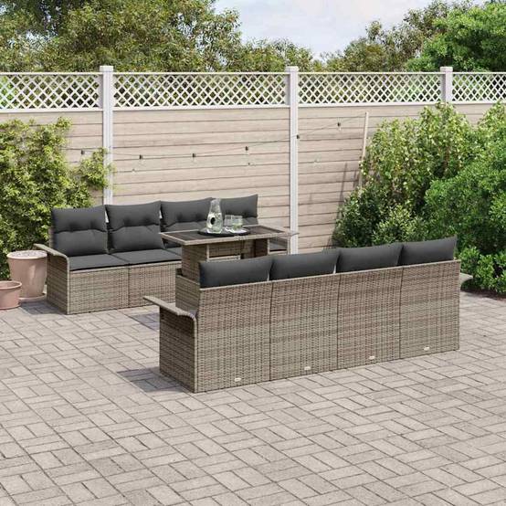 Salon de jardin 8 places 9 pièces polyrotin Gris modulable pour jardin – ComfortXL Outdoor Living - Image 1