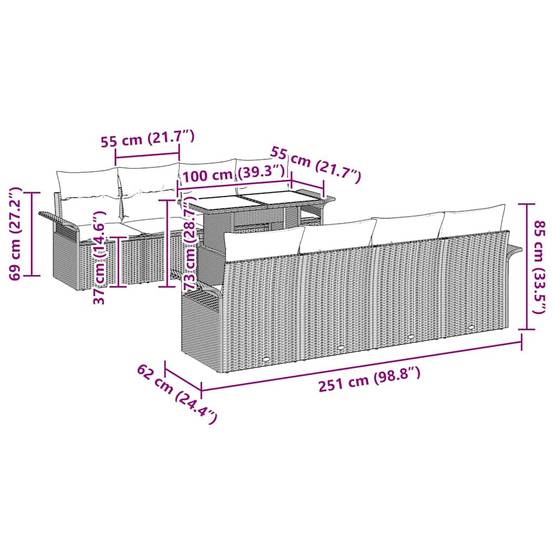 Salon de jardin 8 places 9 pièces polyrotin Gris modulable pour jardin – ComfortXL Outdoor Living - Image 8