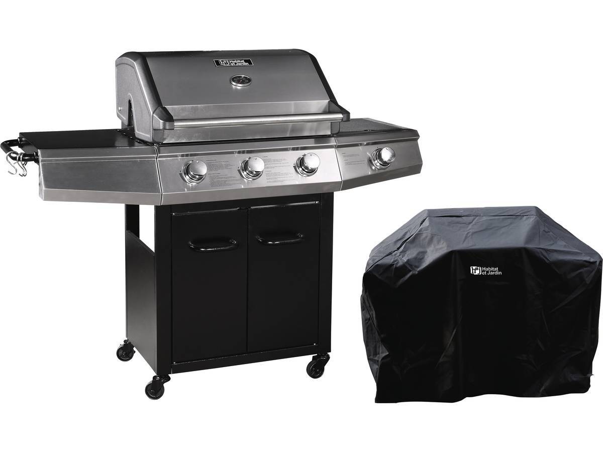 Barbecue Gaz "bingo 4" - 4 Brûleurs Dont 1 Latéral - 14kw + Housse Protection - Noir -habitat Et Jardin - Image 1