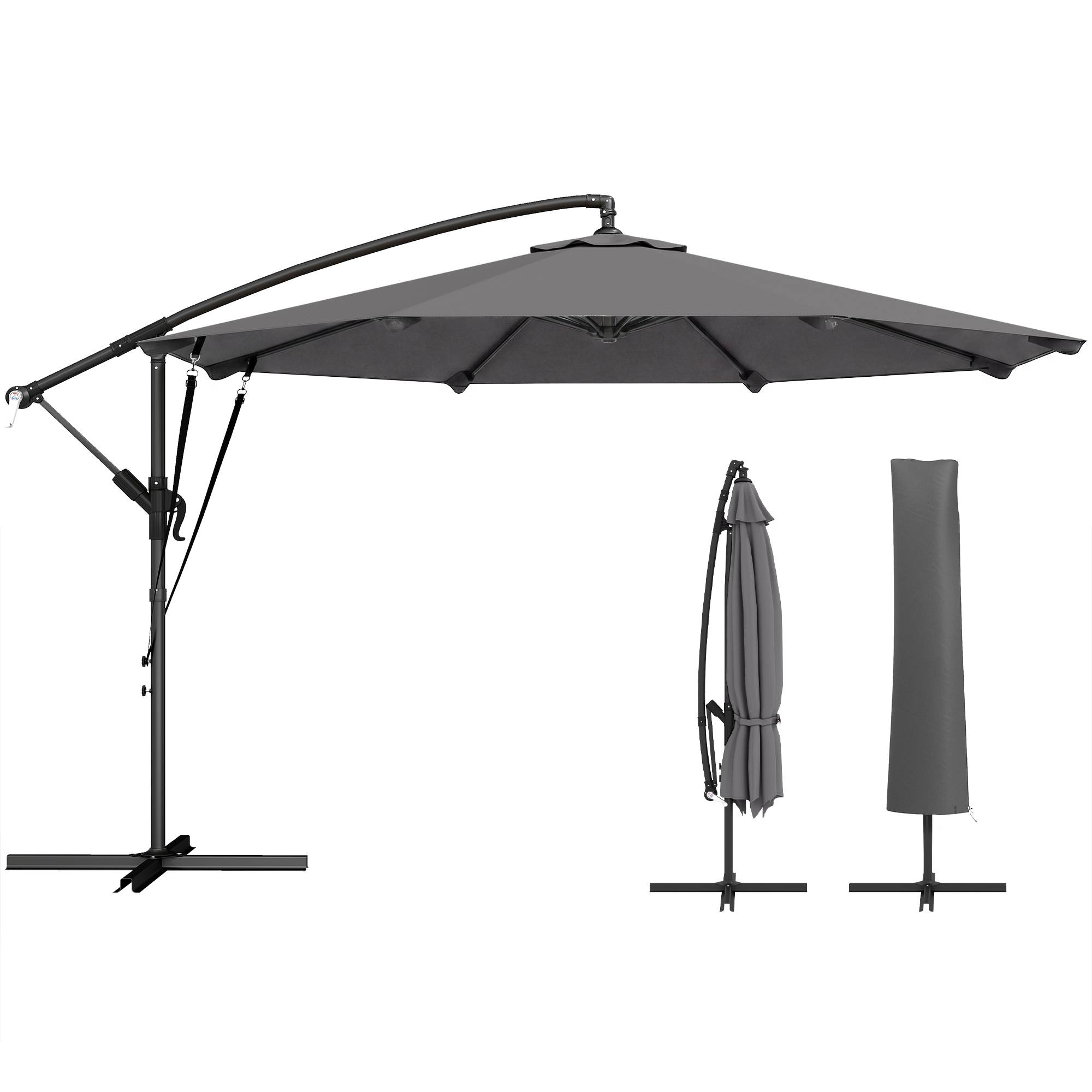 Parasol déporté en métal et polyester gris foncé 266 x 266 x 248.5 cm - PANGIVO - Image 1
