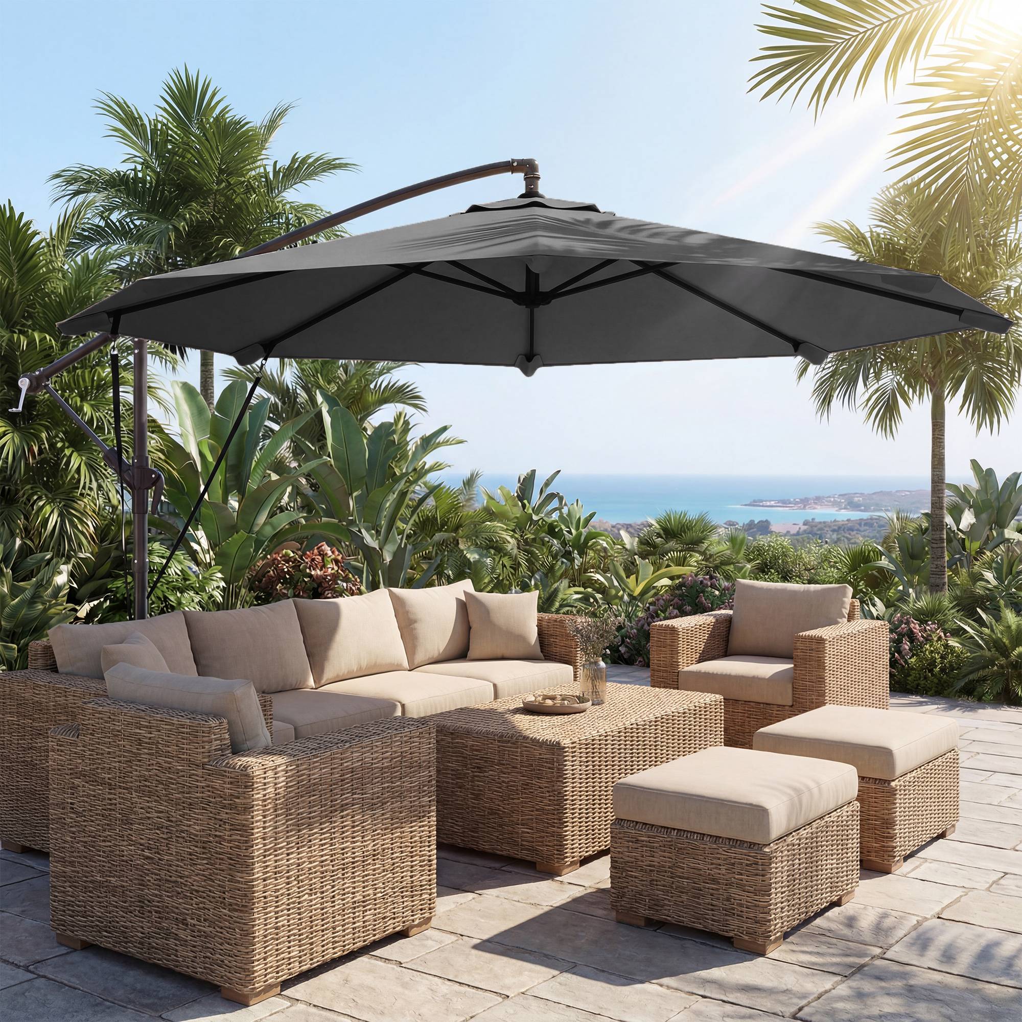Parasol déporté en métal et polyester gris foncé 266 x 266 x 248.5 cm - PANGIVO - Image 3