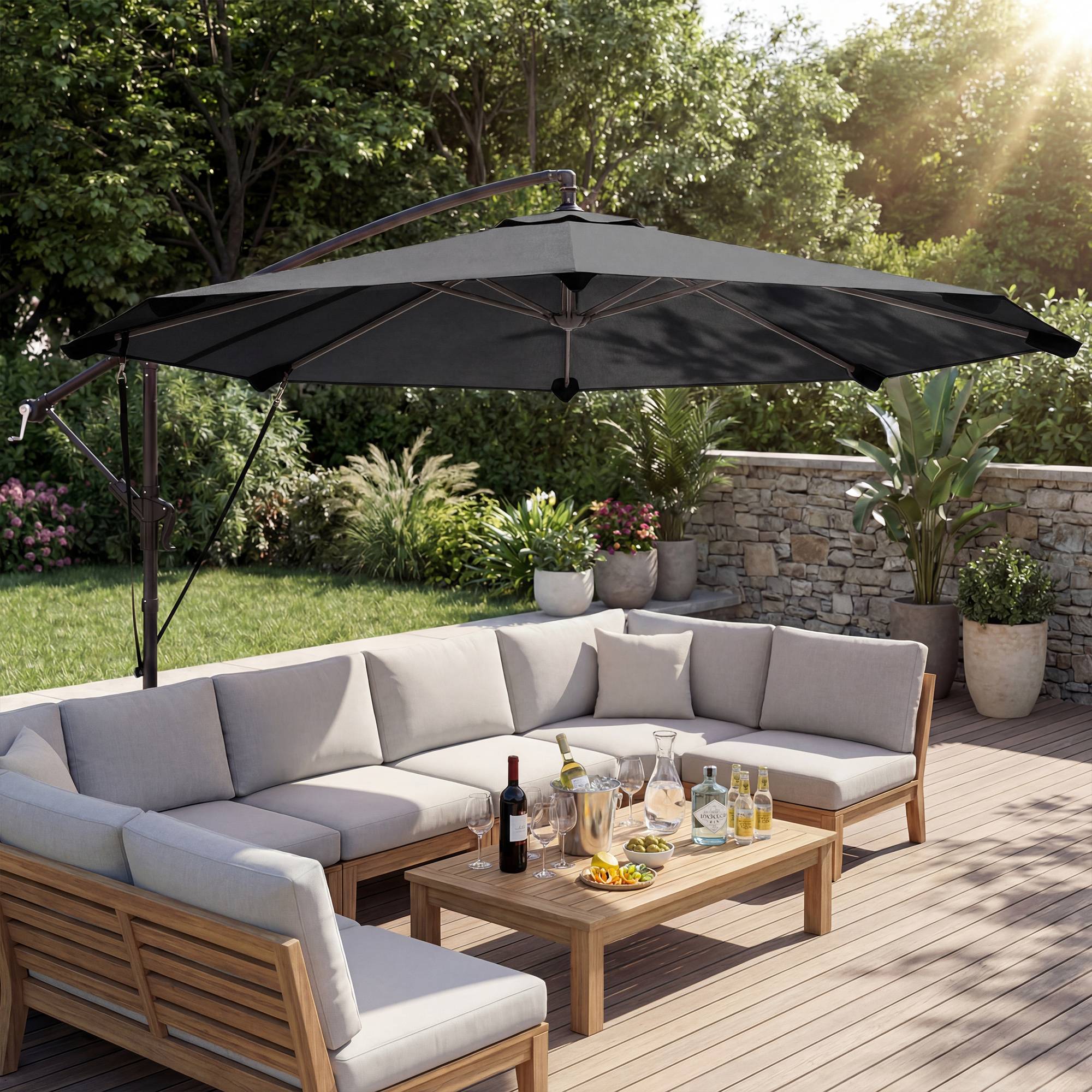 Parasol déporté en métal et polyester gris foncé 266 x 266 x 248.5 cm - PANGIVO - Image 10