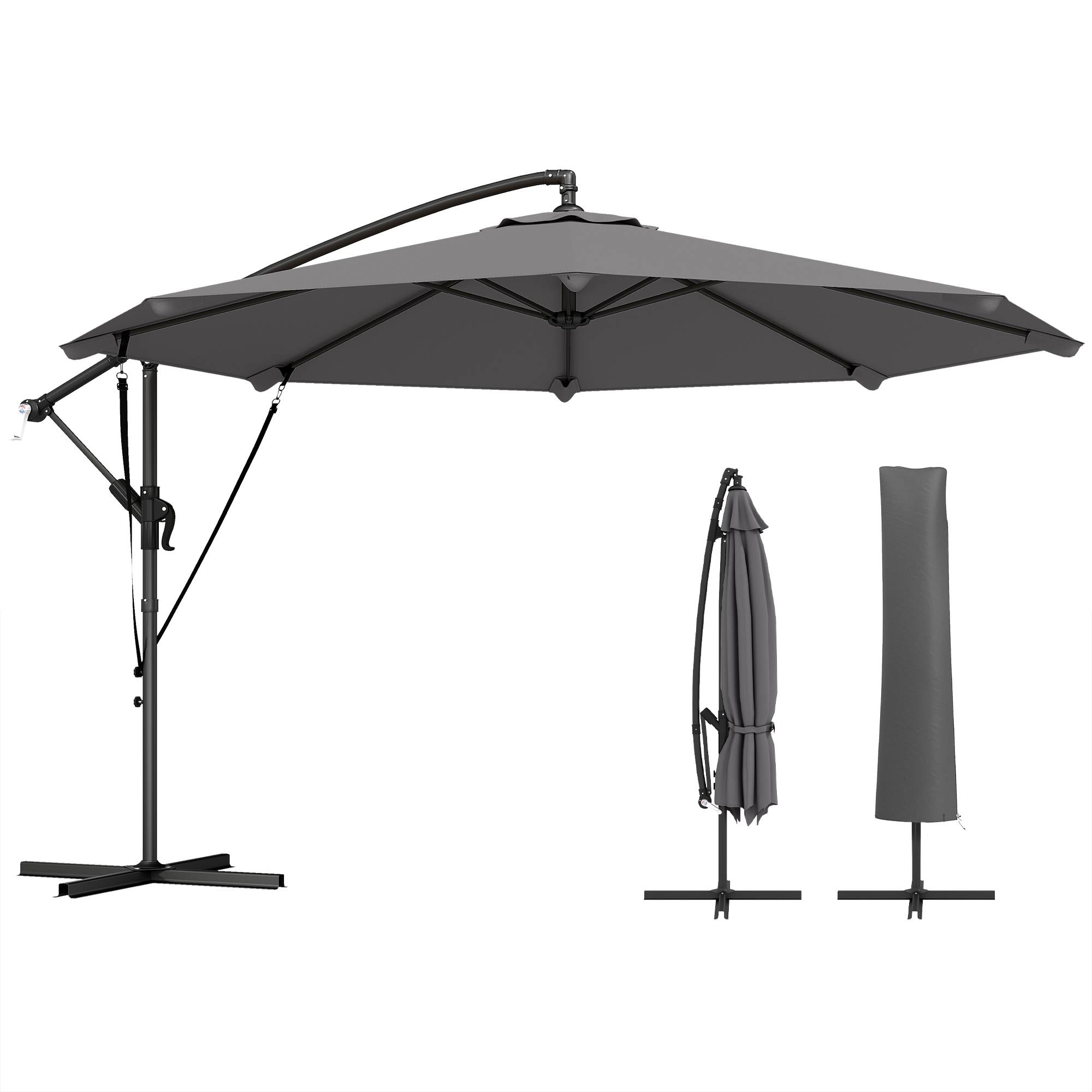 Parasol déporté en métal et polyester gris foncé 266 x 266 x 248.5 cm - PANGIVO - Image 2