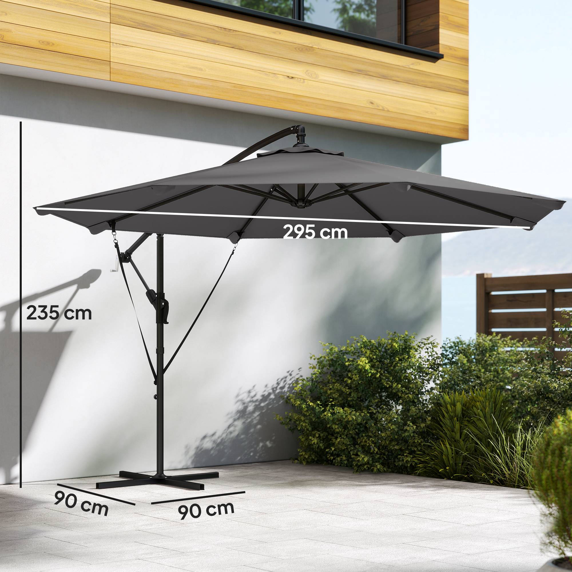Parasol déporté en métal et polyester gris foncé 266 x 266 x 248.5 cm - PANGIVO - Image 5