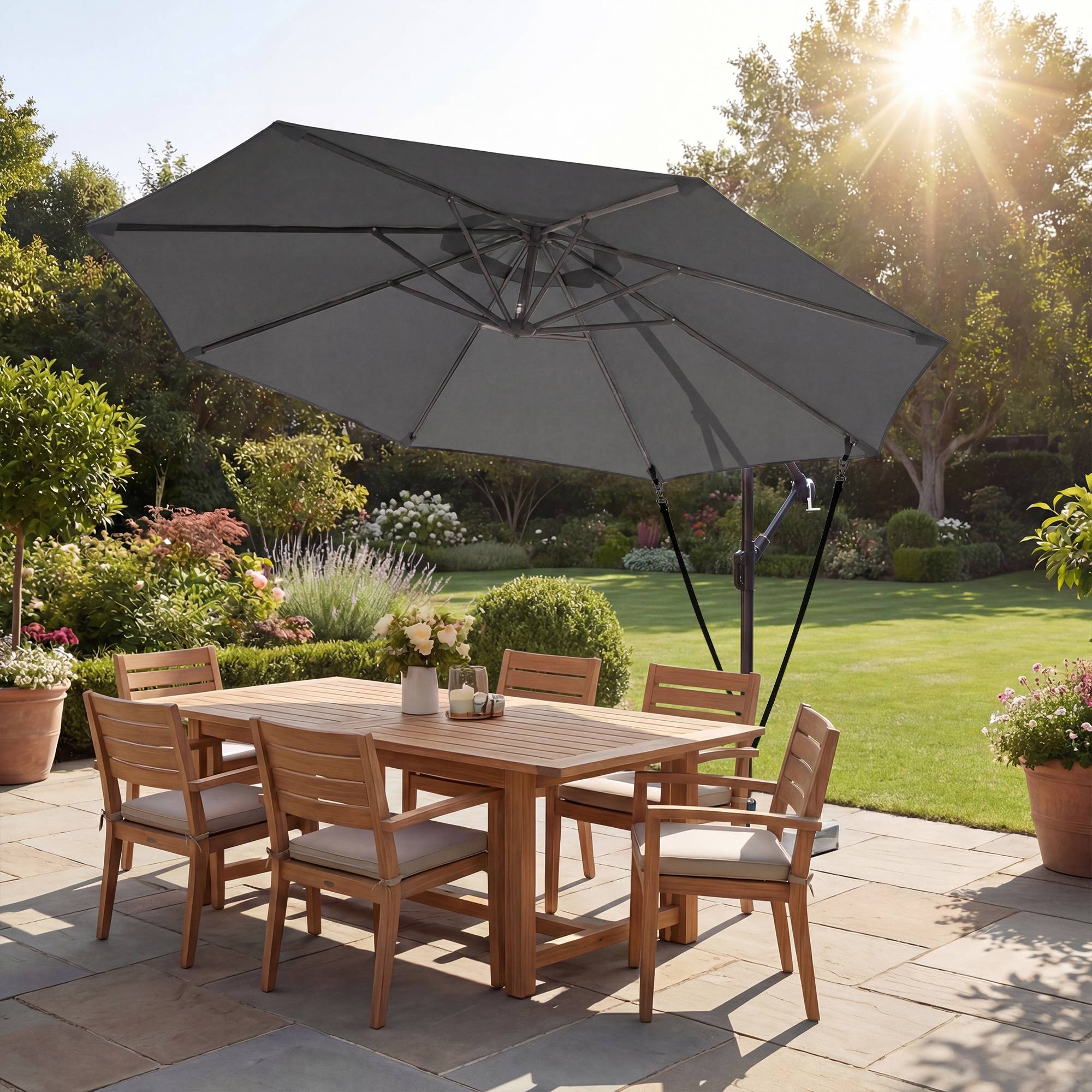 Parasol déporté en métal et polyester gris foncé 266 x 266 x 248.5 cm - PANGIVO - Image 4
