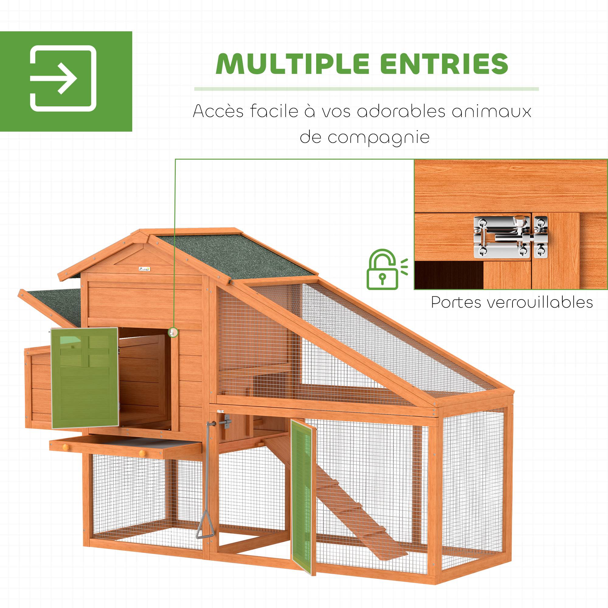 Poulailler avec pondoir bois orange 179 x 67 x 115 cm - PANGIVO - Image 7