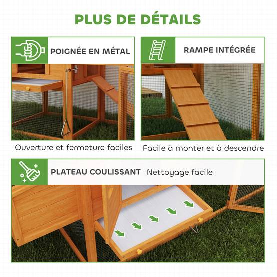 Poulailler avec pondoir bois orange 179 x 67 x 115 cm - PANGIVO - Image 9