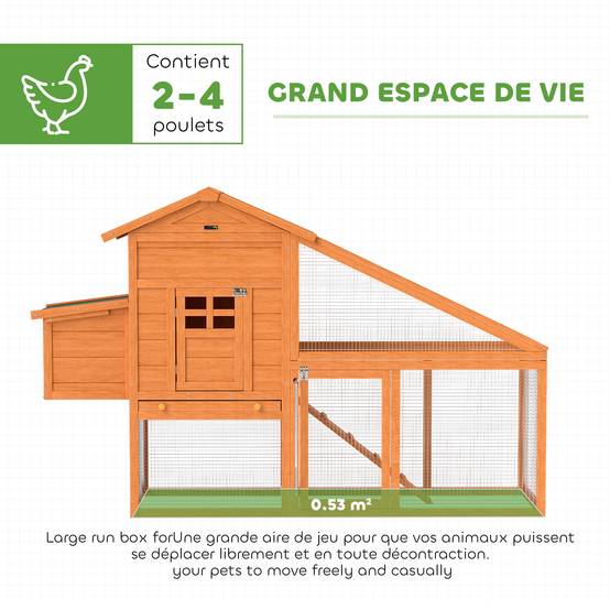 Poulailler avec pondoir bois orange 179 x 67 x 115 cm - PANGIVO - Image 6