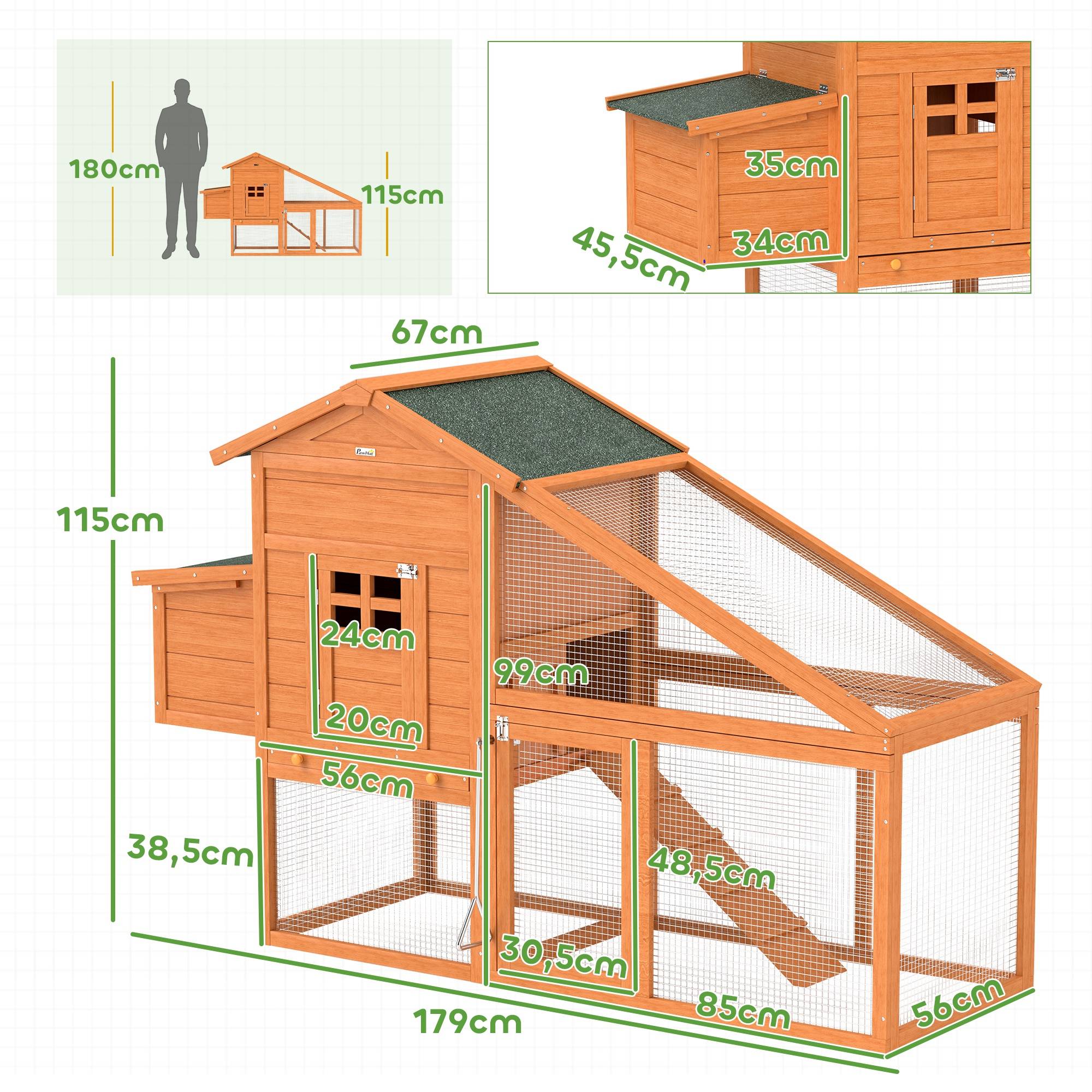 Poulailler avec pondoir bois orange 179 x 67 x 115 cm - PANGIVO - Image 5