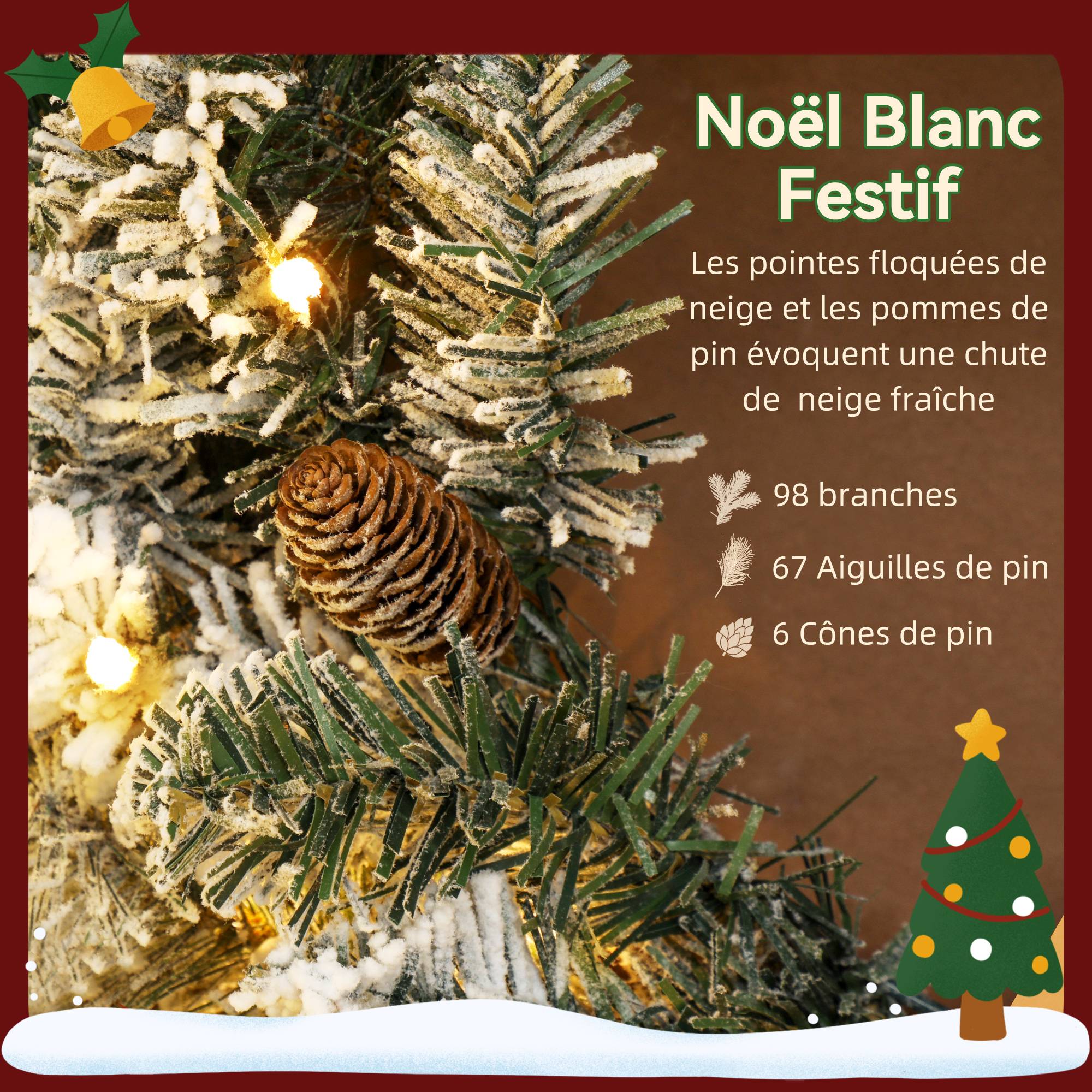 Couronne de Noël lumineuse 60 cm avec 35 LED blanc chaud, minuterie, 98 pointes, pommes de pin, vert et blanc - Image 8