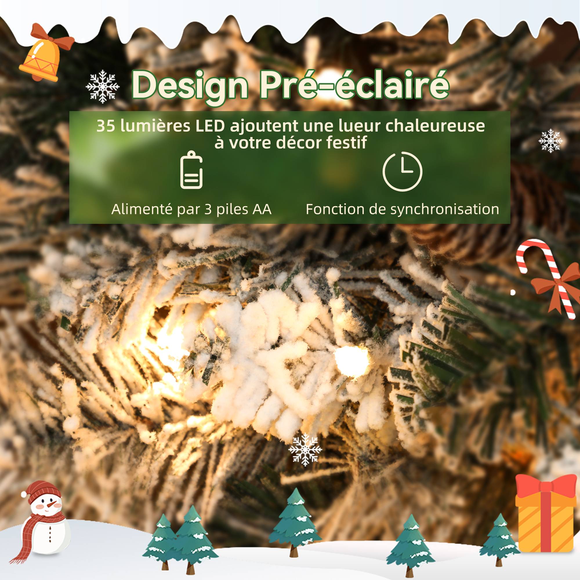 Couronne de Noël lumineuse 60 cm avec 35 LED blanc chaud, minuterie, 98 pointes, pommes de pin, vert et blanc - Image 7
