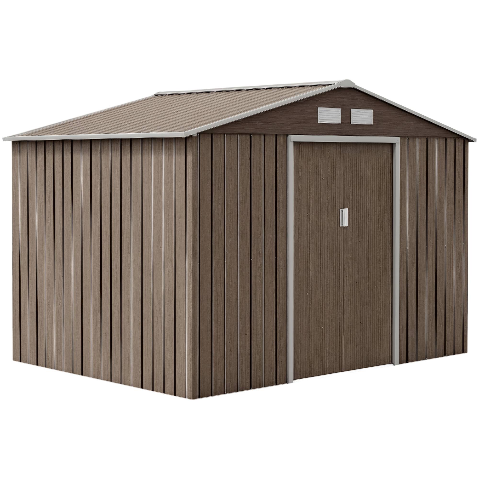 Abri de jardin de 4,9 m² (277 x 195 x 192 cm) avec 2 portes coulissantes, toit en pente et 4 fenêtres imitation bois - Image 1