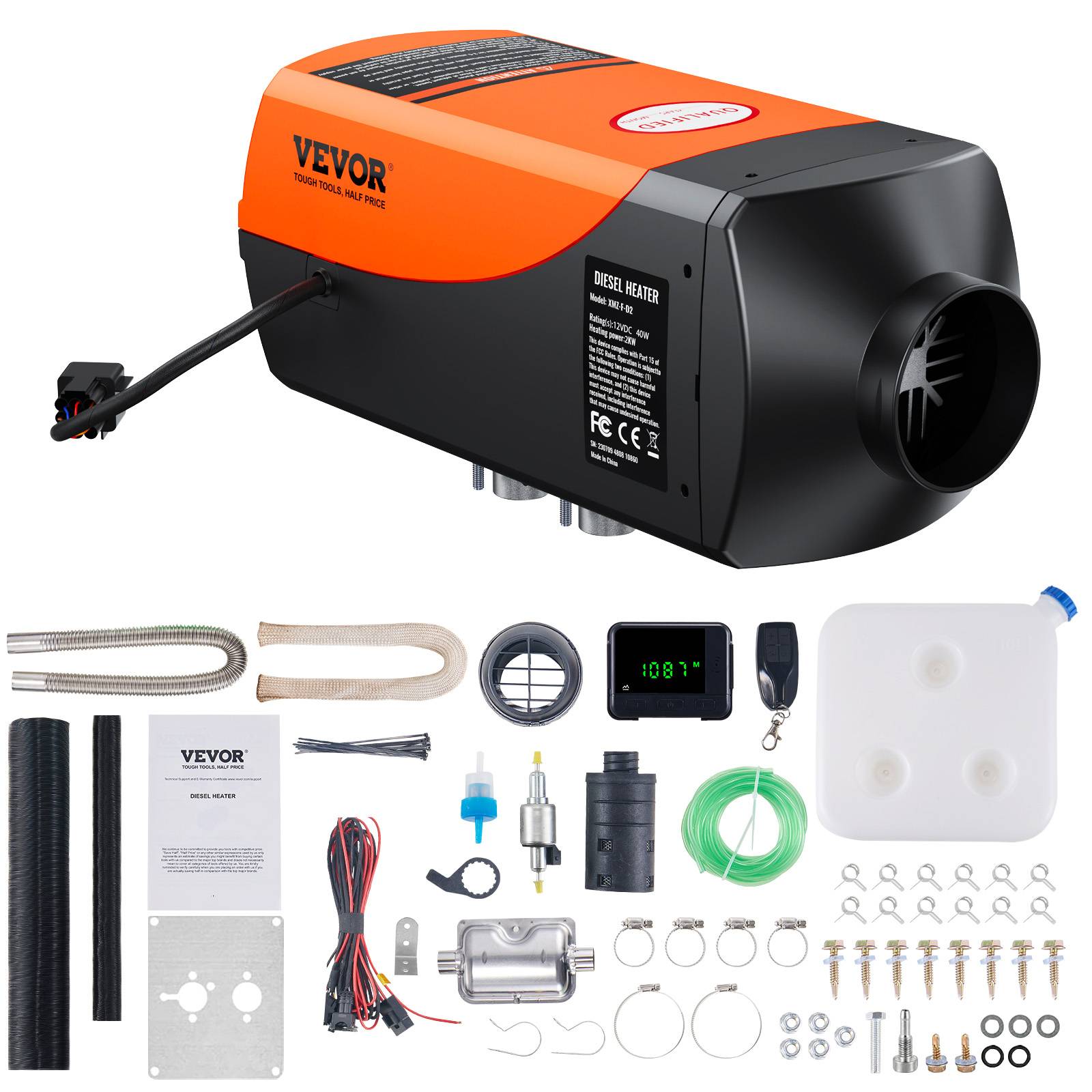 VEVOR Chauffage diesel 2kW 12/24V, 0.12-0.26 L/h, réglable 8-36°C, contrôle intelligent LCD, réservoir 10L. - Image 1