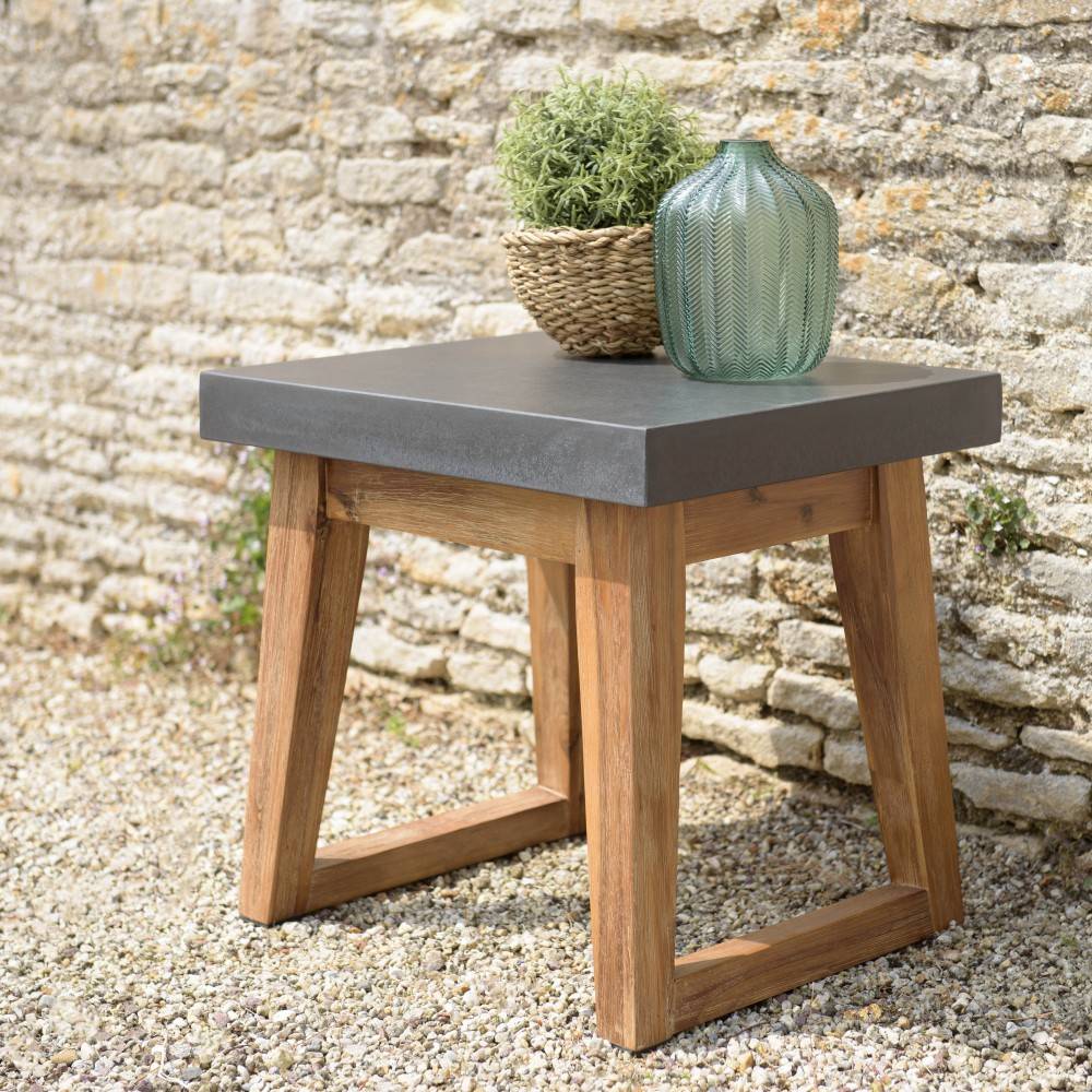 Macabane - HECTOR - Table d'appoint rect. 50x40cm effet béton foncé pieds trapèze - Imagen 2