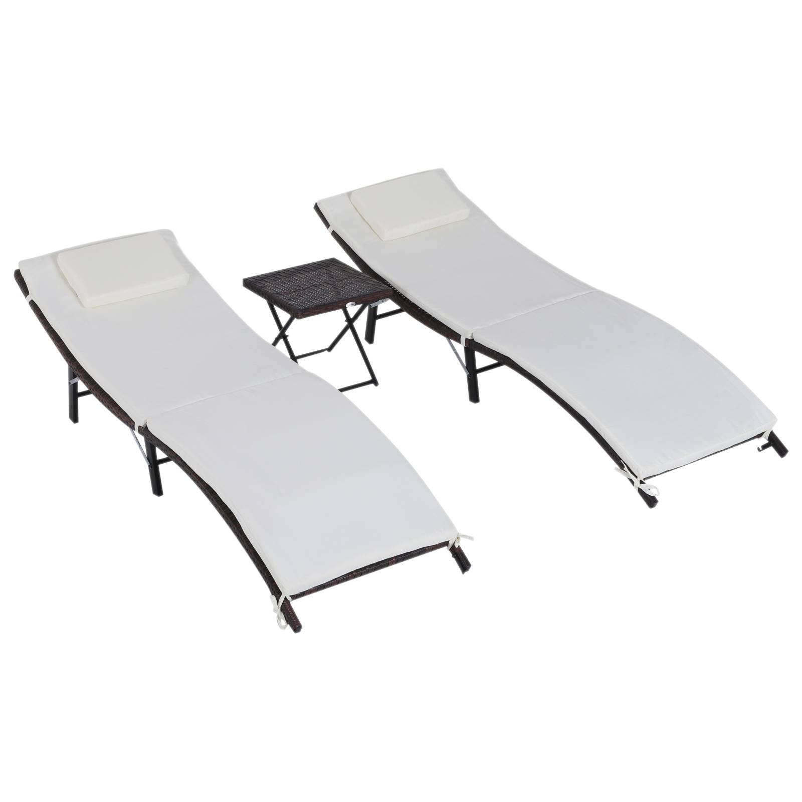 Outsunny - Lot de 2 transats bains de soleil pliables grand confort : matelas, têtière + table basse résine tressée chocolat - Outsunny - Imagen 1