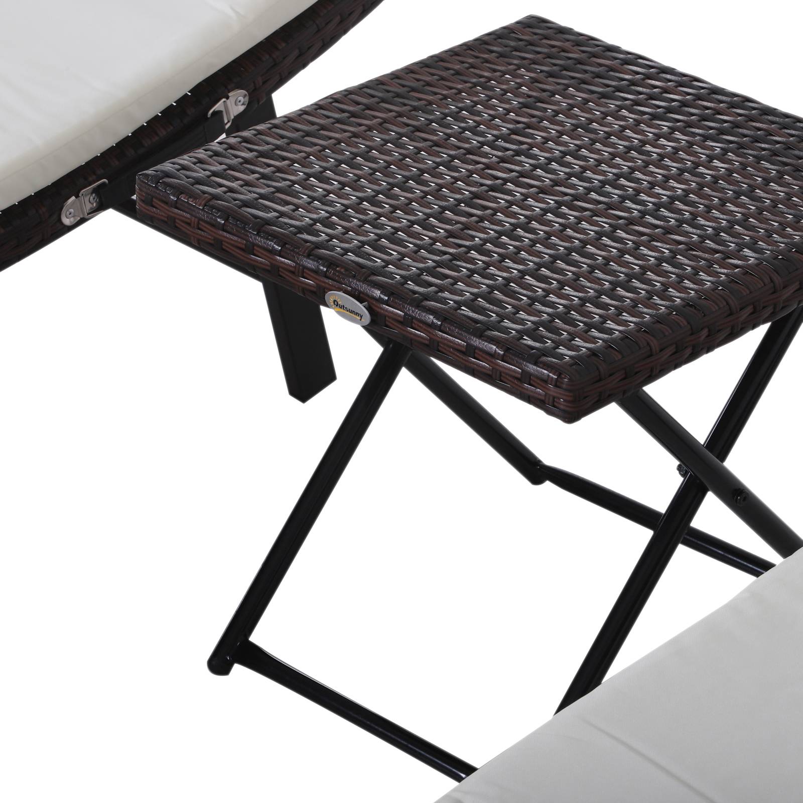 Outsunny - Lot de 2 transats bains de soleil pliables grand confort : matelas, têtière + table basse résine tressée chocolat - Outsunny - Imagen 7