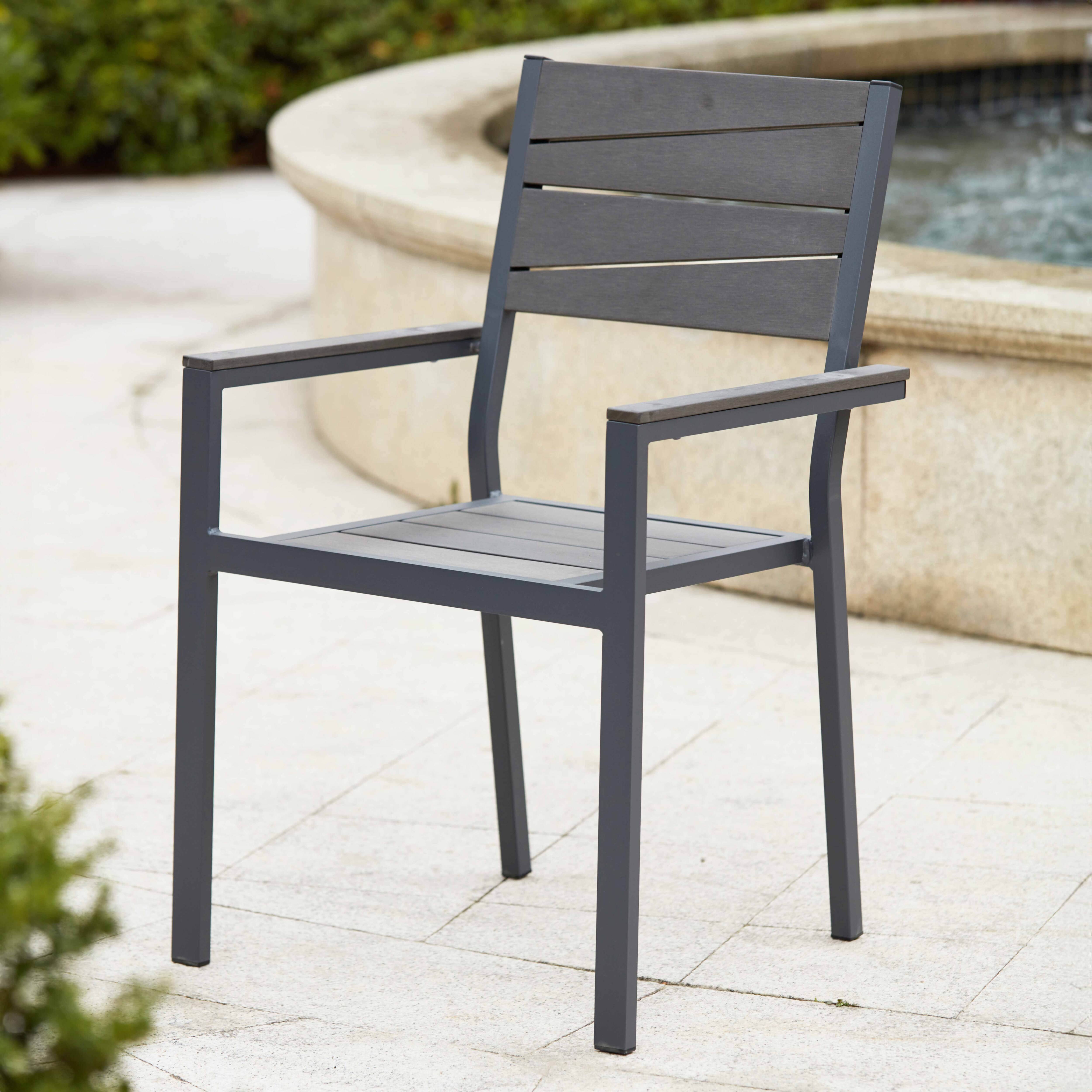 Oviala - Fauteuil de jardin aluminium et bois synthétique gris foncé Saint Raphael - Oviala - Imagen 2