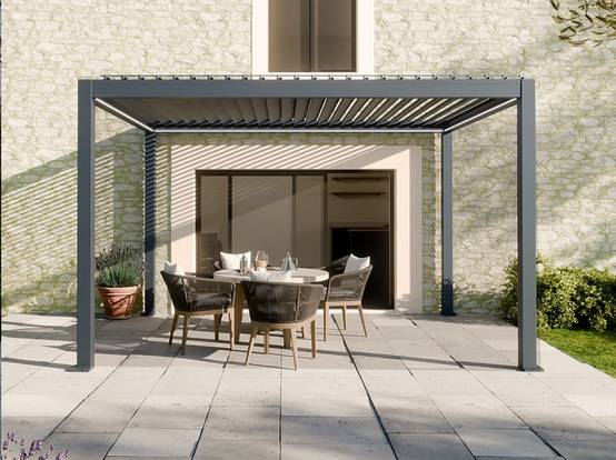 Pergola Bioclimatique Autoportée Motorisée 12m² 3x4m Gris Anthracite STELLAR - Eclairage Intégré - Image 5