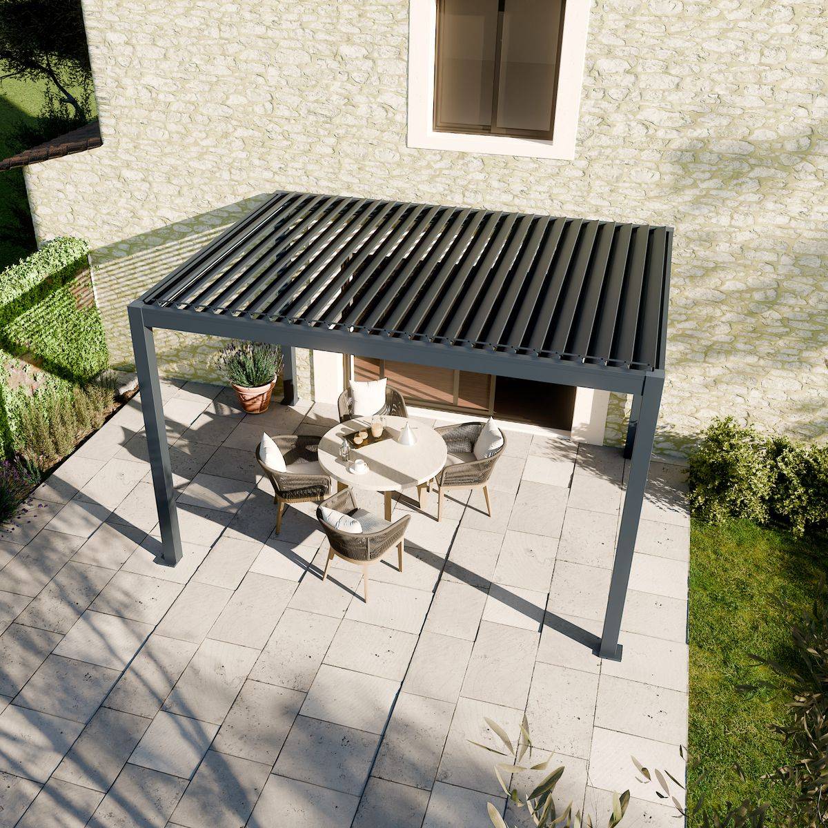 Direct Abris - Pergola Bioclimatique Autoportée Motorisée 12m² 3x4m Gris Anthracite STELLAR - Eclairage Intégré - Image 2