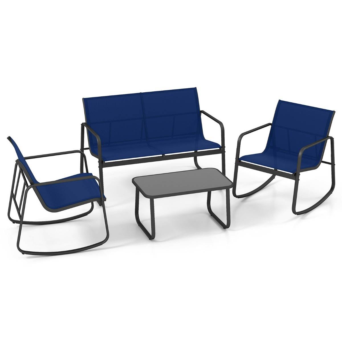 Ensemble de Meubles de Jardin 4 Pièces Mobilier de Terrasse avec Mouvement de Balancement Doux Bleu MAISON CHIC - Image 1