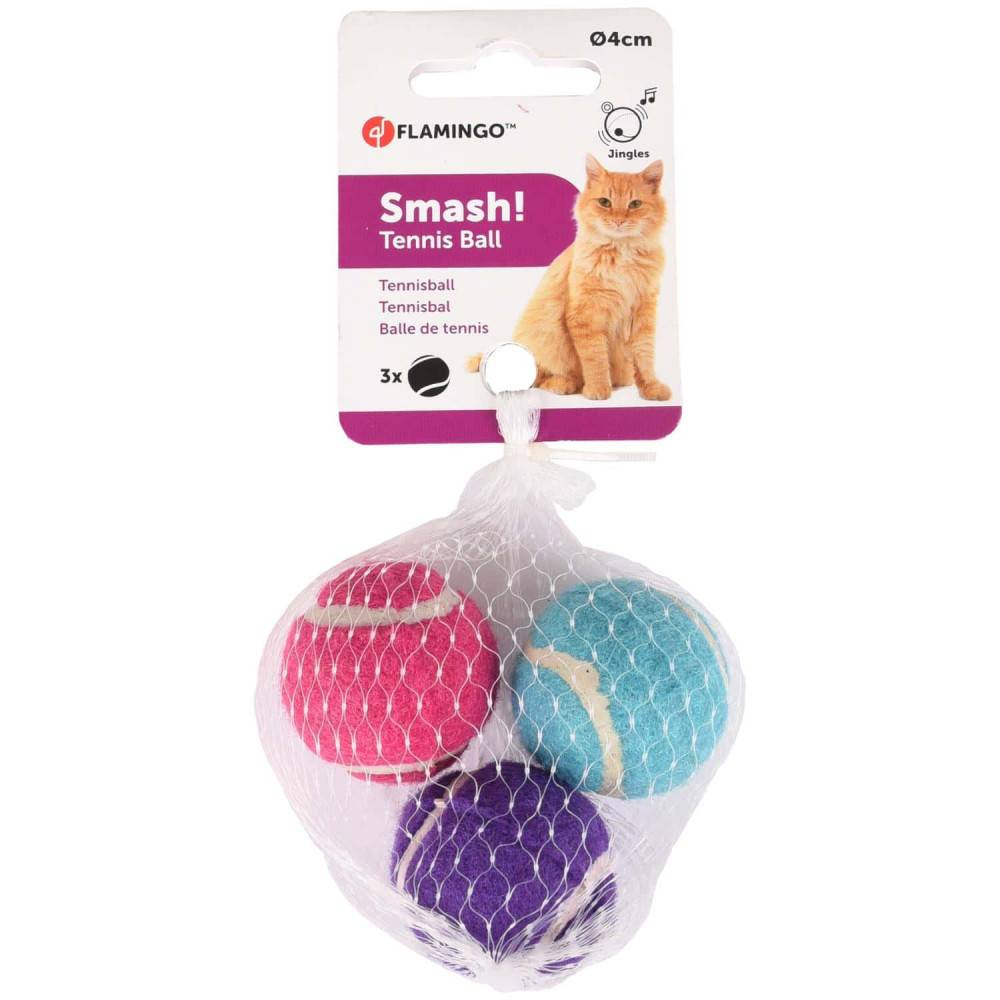 Jouet pour chat, 3 balles (forme de tennis) multicolore ø 4 cm + clochette - Imagen 1