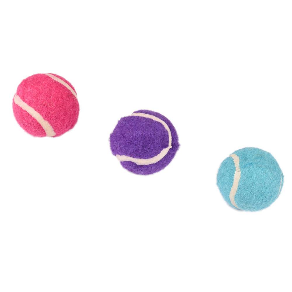 Jouet pour chat, 3 balles (forme de tennis) multicolore ø 4 cm + clochette - Imagen 4