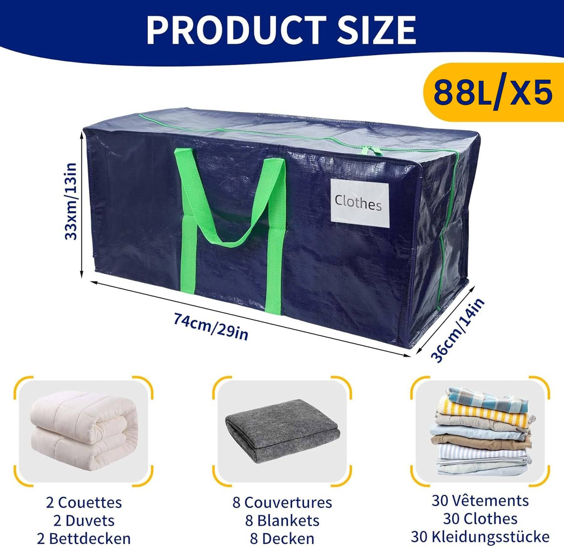 Lot de 5 sacs de demenagement grand format avec sangles et poignee bleu - Image 3