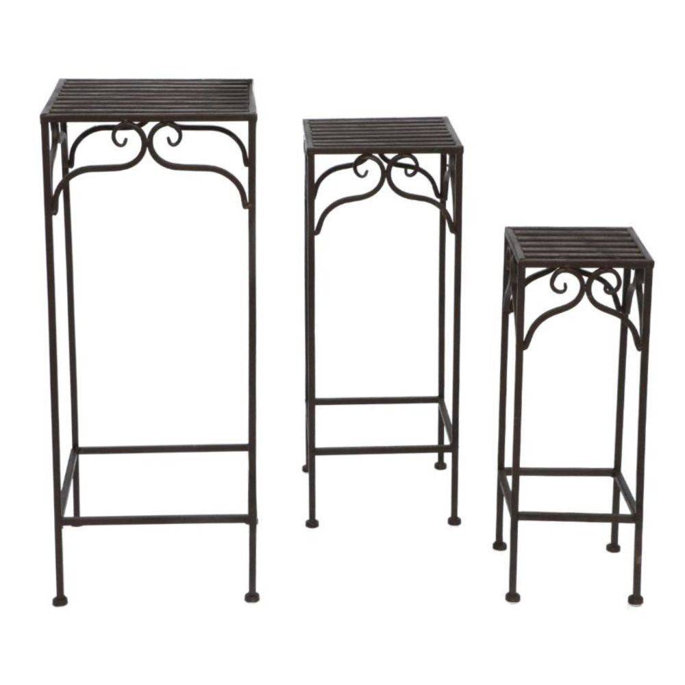 Set de 3 sellettes carrées en fer forgé marron Ht.51-60-71 cm Chemin de campagne