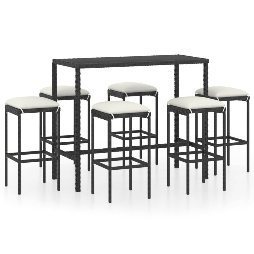 Helloshop26 - Ensemble de bar de jardin 7 pièces et coussins résine tressée noir - Imagen 1