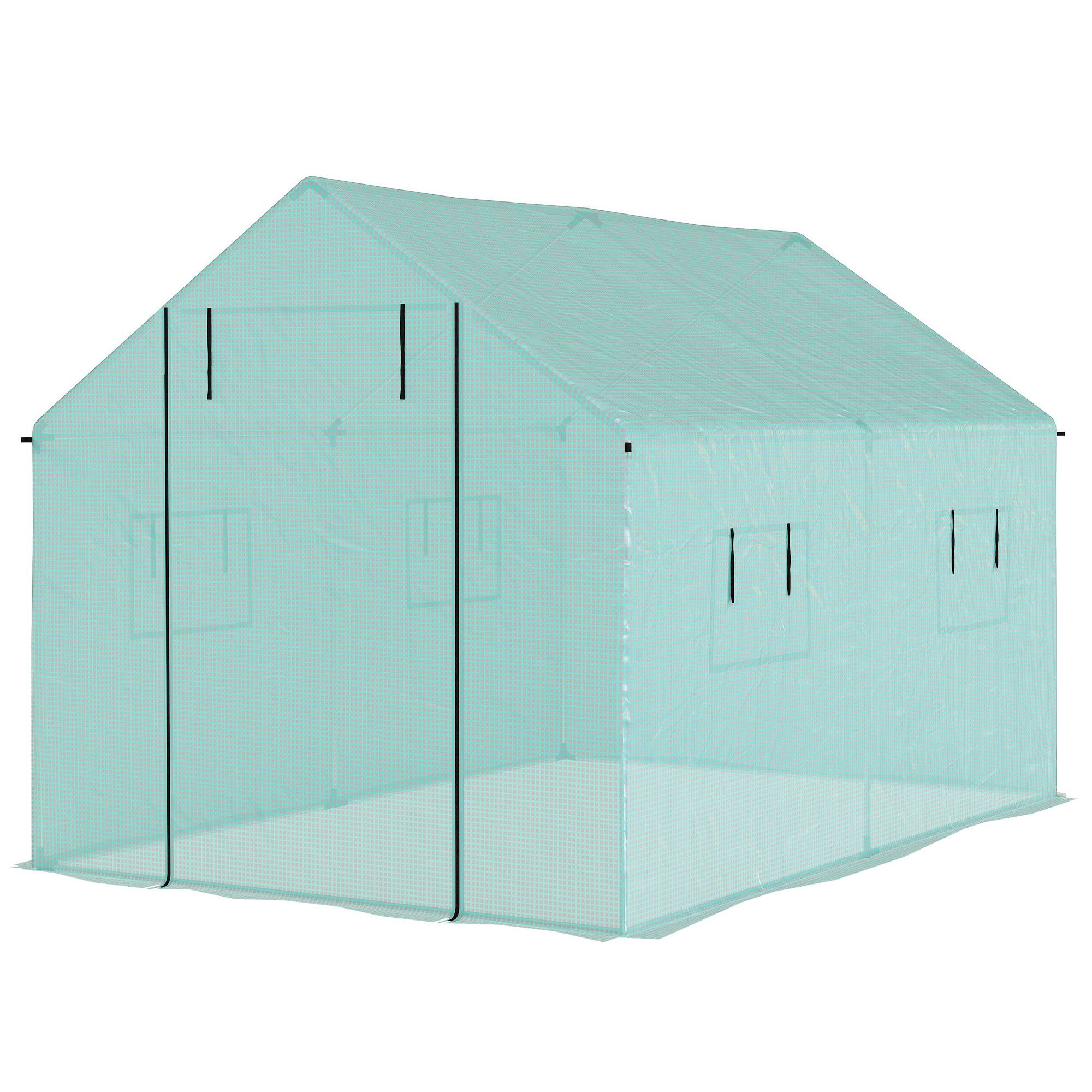 Serre de jardin tunnel 2 x 3m, 6m² avec porte enroulable, 4 fenêtres, - Acier galvanisé PE Haute densité Vert - Image 2