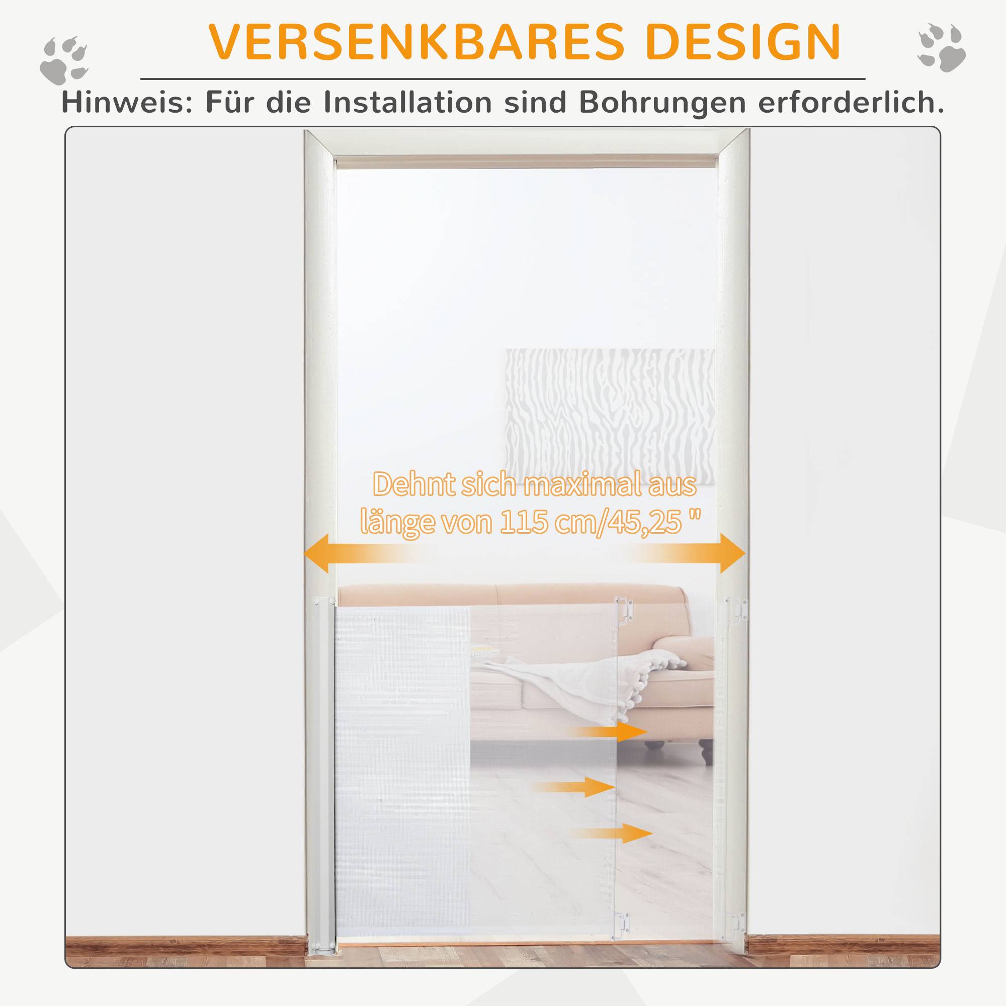 Sans Marque - Barrière pour escaliers 115 cm, séparation de sécurité, blanc - Image 7