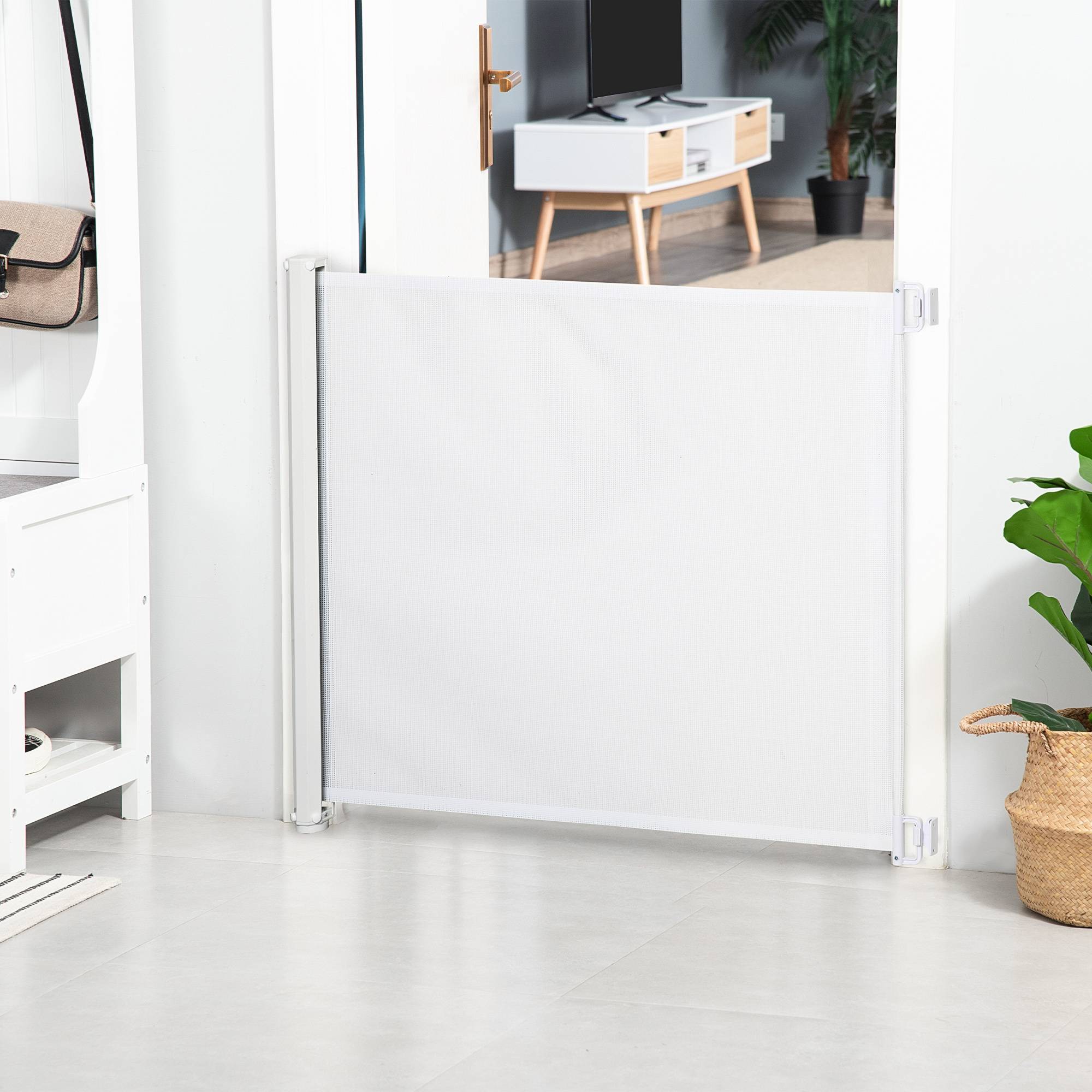 Sans Marque - Barrière pour escaliers 115 cm, séparation de sécurité, blanc - Image 4