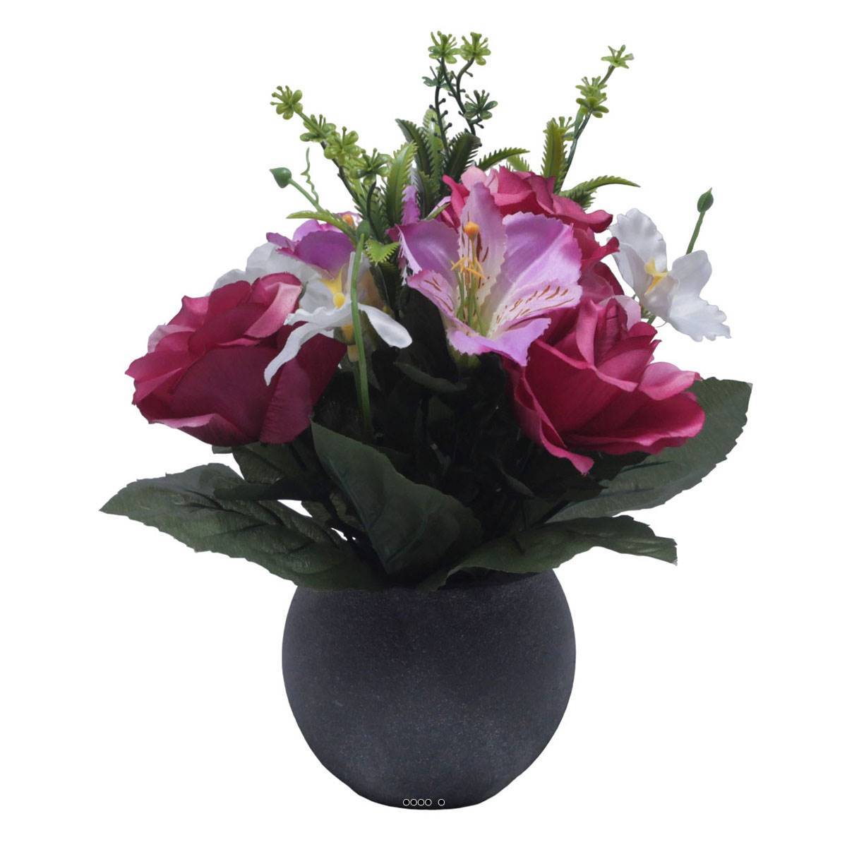 Artificielles - Pot Boule Béton pour Tombe de Rose, Alstromeria, et Orchidées Rose fushia artificiels - Toussaint - couleur: Rose fushia 730 - Imagen 1