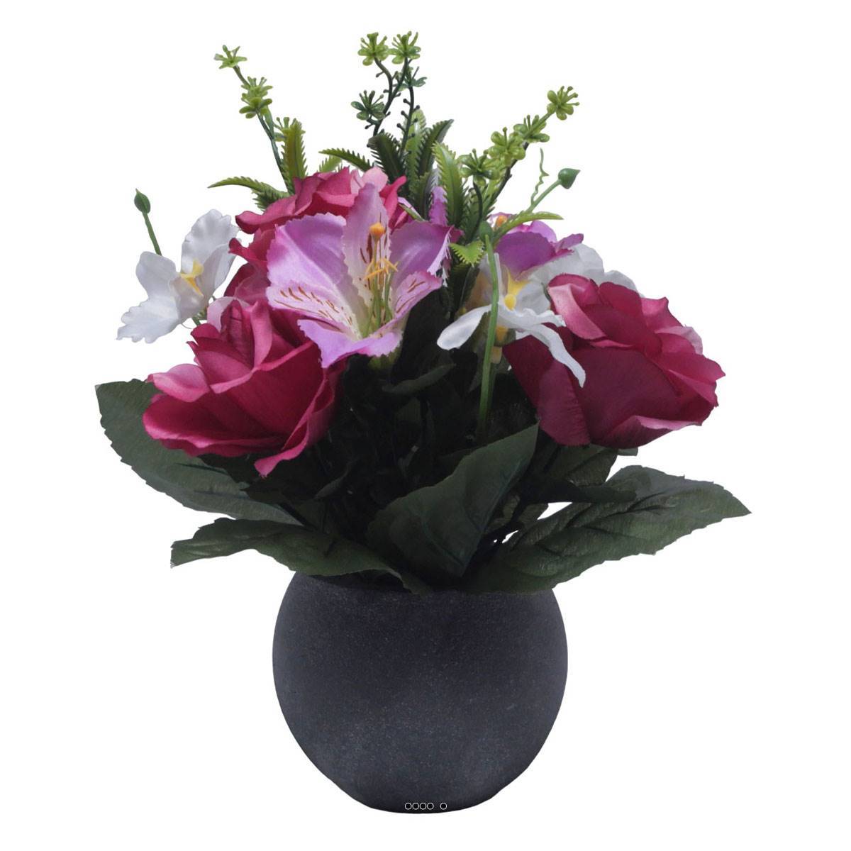 Artificielles - Pot Boule Béton pour Tombe de Rose, Alstromeria, et Orchidées Rose fushia artificiels - Toussaint - couleur: Rose fushia 730 - Imagen 2