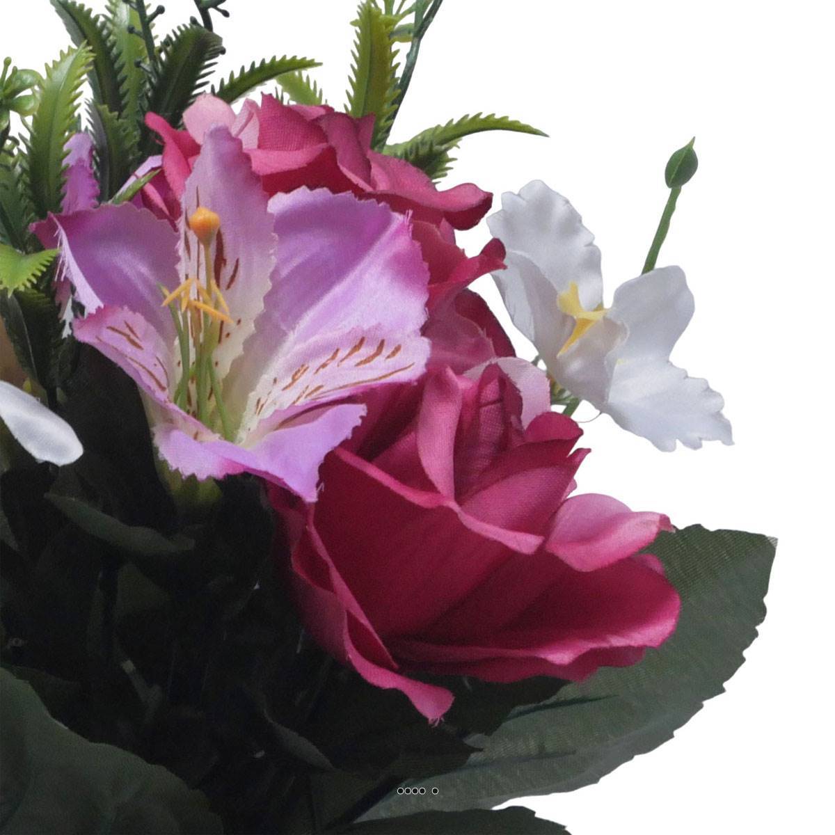 Artificielles - Pot Boule Béton pour Tombe de Rose, Alstromeria, et Orchidées Rose fushia artificiels - Toussaint - couleur: Rose fushia 730 - Imagen 3