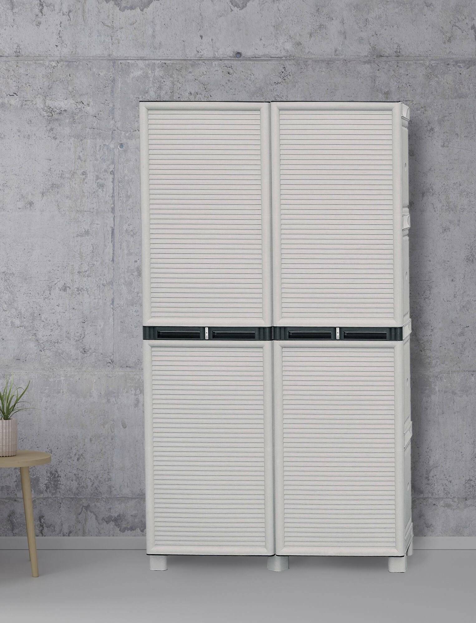 Dmora - Armoire d'extérieur Dbaldanz, Mobilier d'extérieur, Armoire de buanderie polyvalente, 100% Made in Italy, Gris clair, 100x39h172 cm - Dmora - Imagen 5