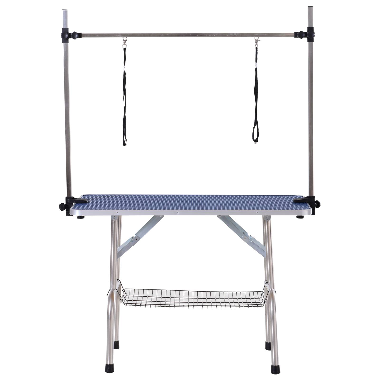 Sans Marque - Table de toilettage pour chiens et chats jusqu'à 100 kg, réglable en hauteur et pliable, avec panier inférieur, bleue. - Image 2