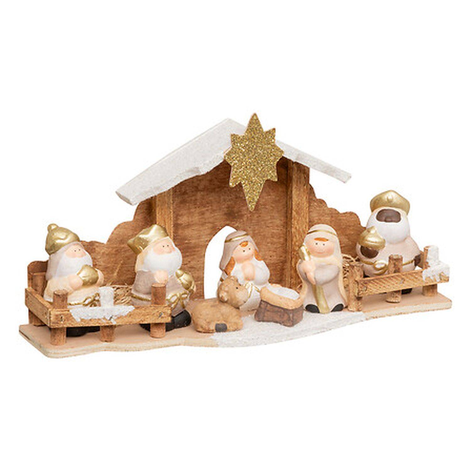 Crèche de Noël 7 santons en grès et bois - Féérie Lights & Christmas - Image 1