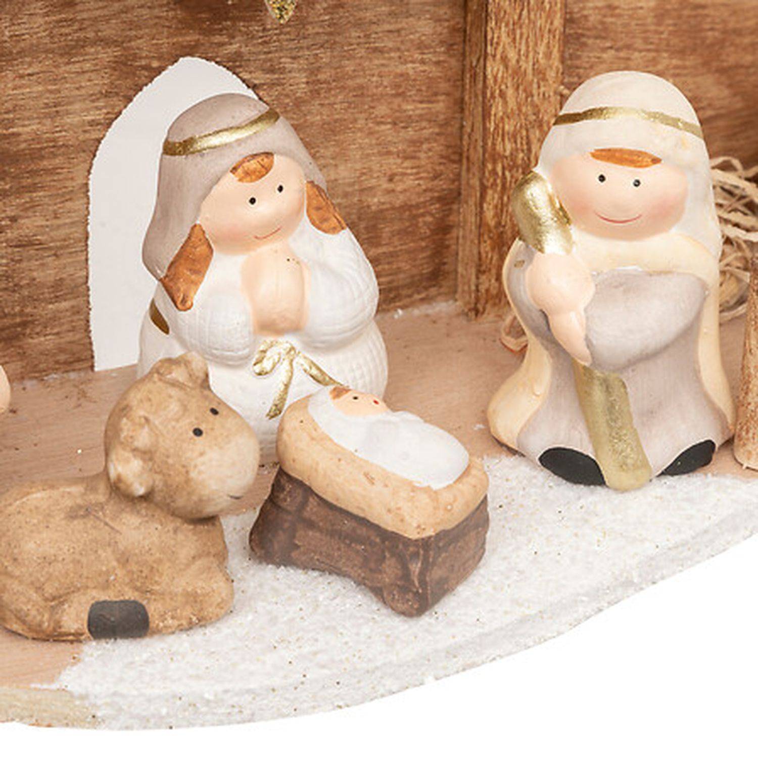 Crèche de Noël 7 santons en grès et bois - Féérie Lights & Christmas - Image 2
