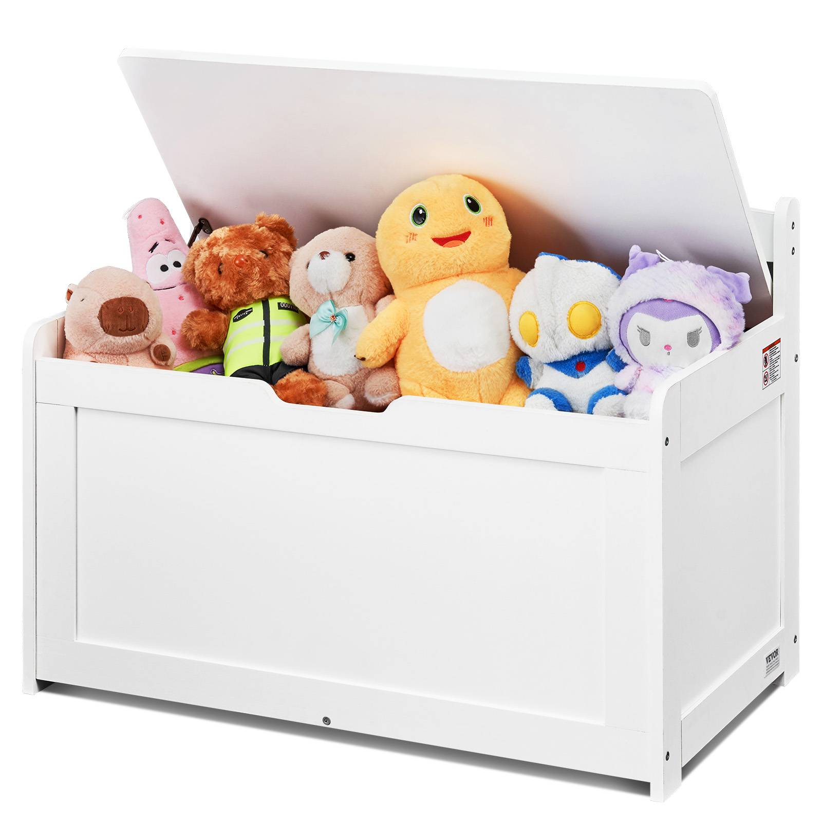 VEVOR Coffre jouets bois enfants, couvercle rabattable, sécurité, blanc. - Image 1