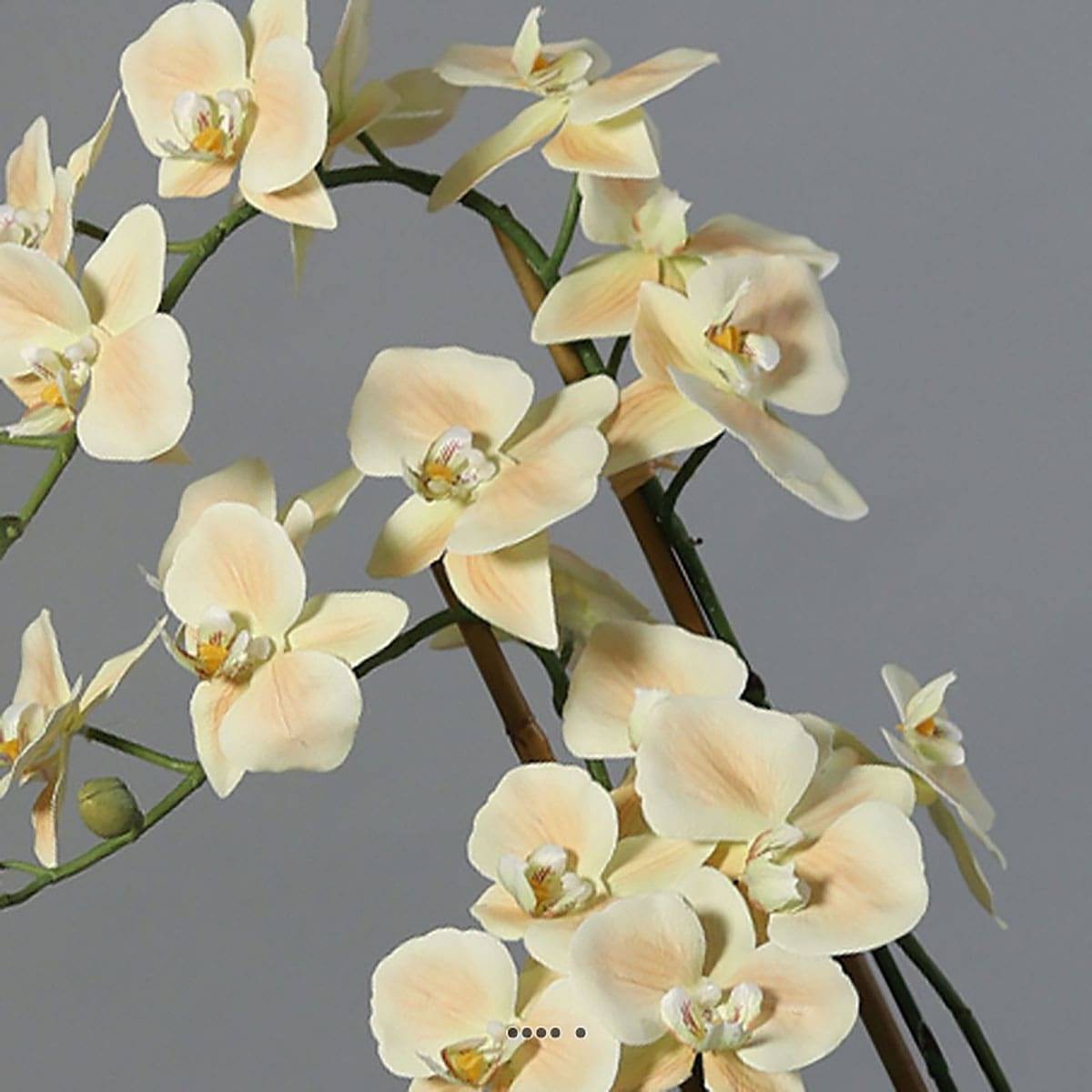 Artificielles - Superbe orchidée artificielle en pot céramique H 70 cm 3 hampes crème-orange - Imagen 3