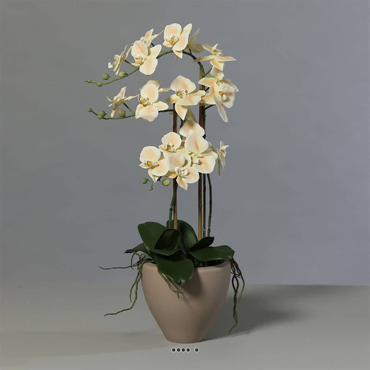 Artificielles - Superbe orchidée artificielle en pot céramique H 70 cm 3 hampes crème-orange - Imagen 2