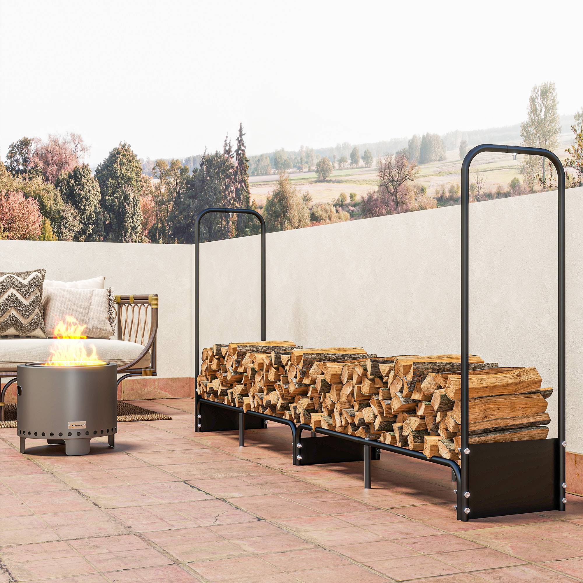 Abri bois de chauffage acier robuste pour terrasse protection imperméable 260cm noir - ComfortXL Outdoor Living - Image 10