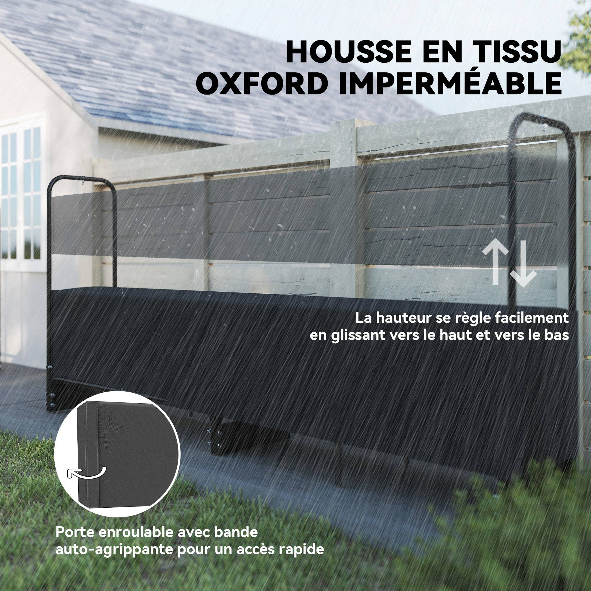 Abri bois de chauffage acier robuste pour terrasse protection imperméable 260cm noir - ComfortXL Outdoor Living - Image 7