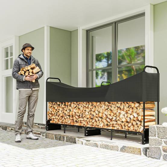 Abri bois de chauffage acier robuste pour terrasse protection imperméable 260cm noir - ComfortXL Outdoor Living - Image 3