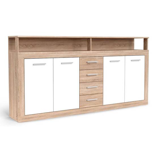 Buffet 4 Portes & 4 Tiroirs "Luna" 190cm Naturel & Blanc - Image 2